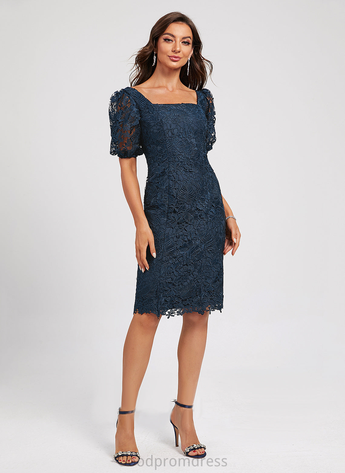 Sheath/Column Square Dress Knee-Length Lea Cocktail Neckline Lace With Lace Cocktail Dresses