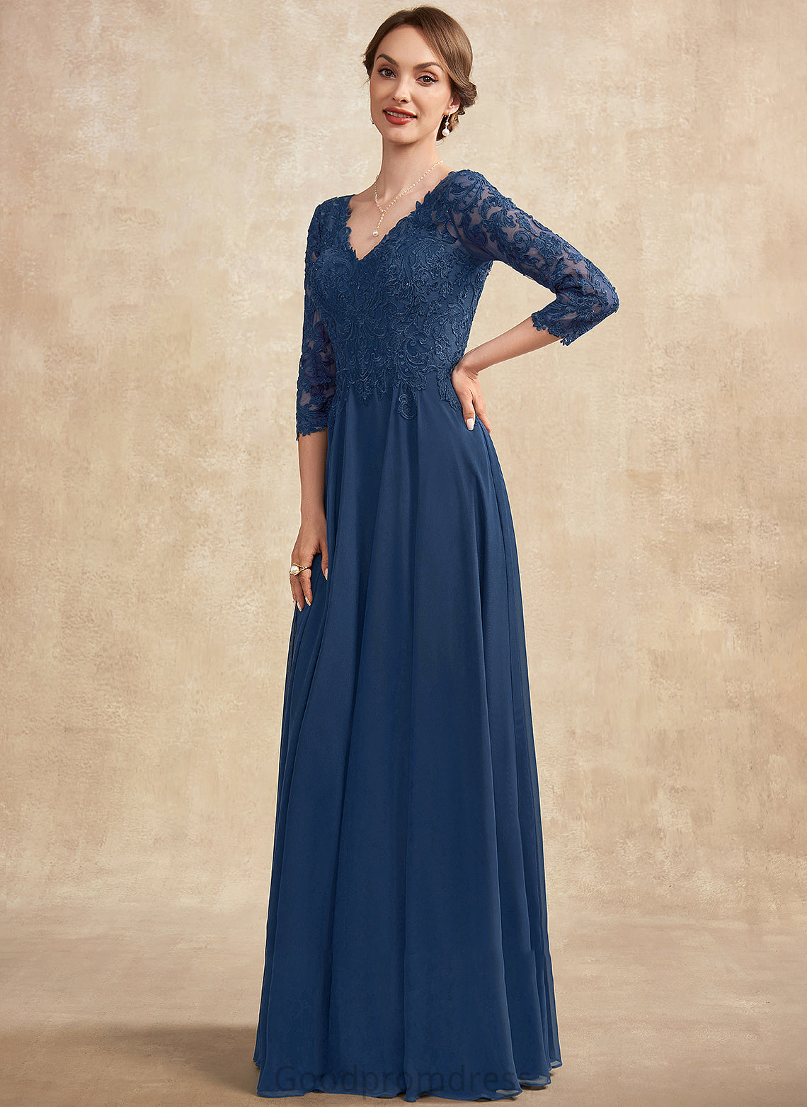 the Mother Floor-Length Bride Mother of the Bride Dresses Lace Chiffon V-neck of A-Line Gillian Dress