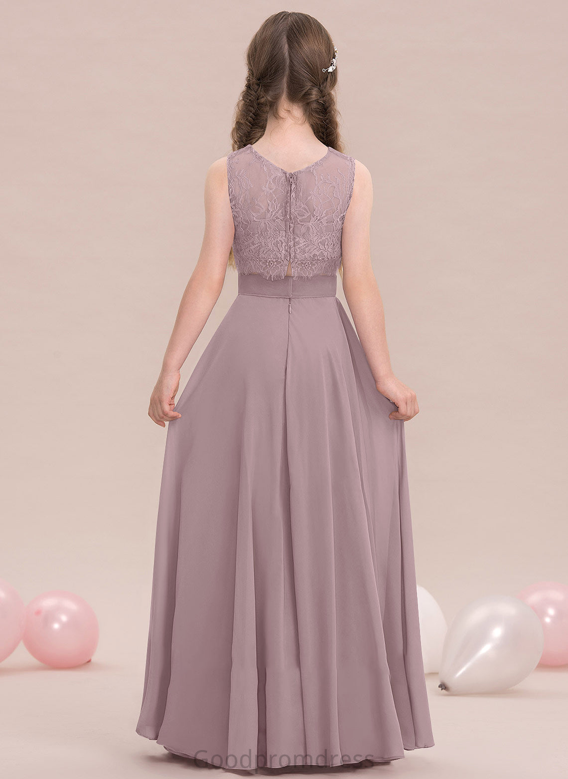 Floor-Length Junior Bridesmaid Dresses Chiffon Neck Scoop A-Line Kiera