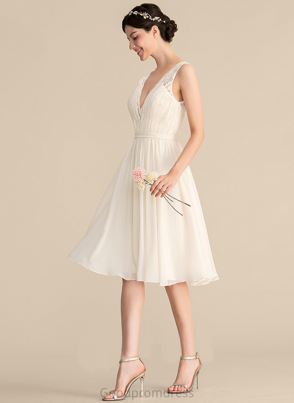 Cocktail Dresses With Lace Knee-Length Dress Chiffon Emely V-neck Ruffle Cocktail A-Line