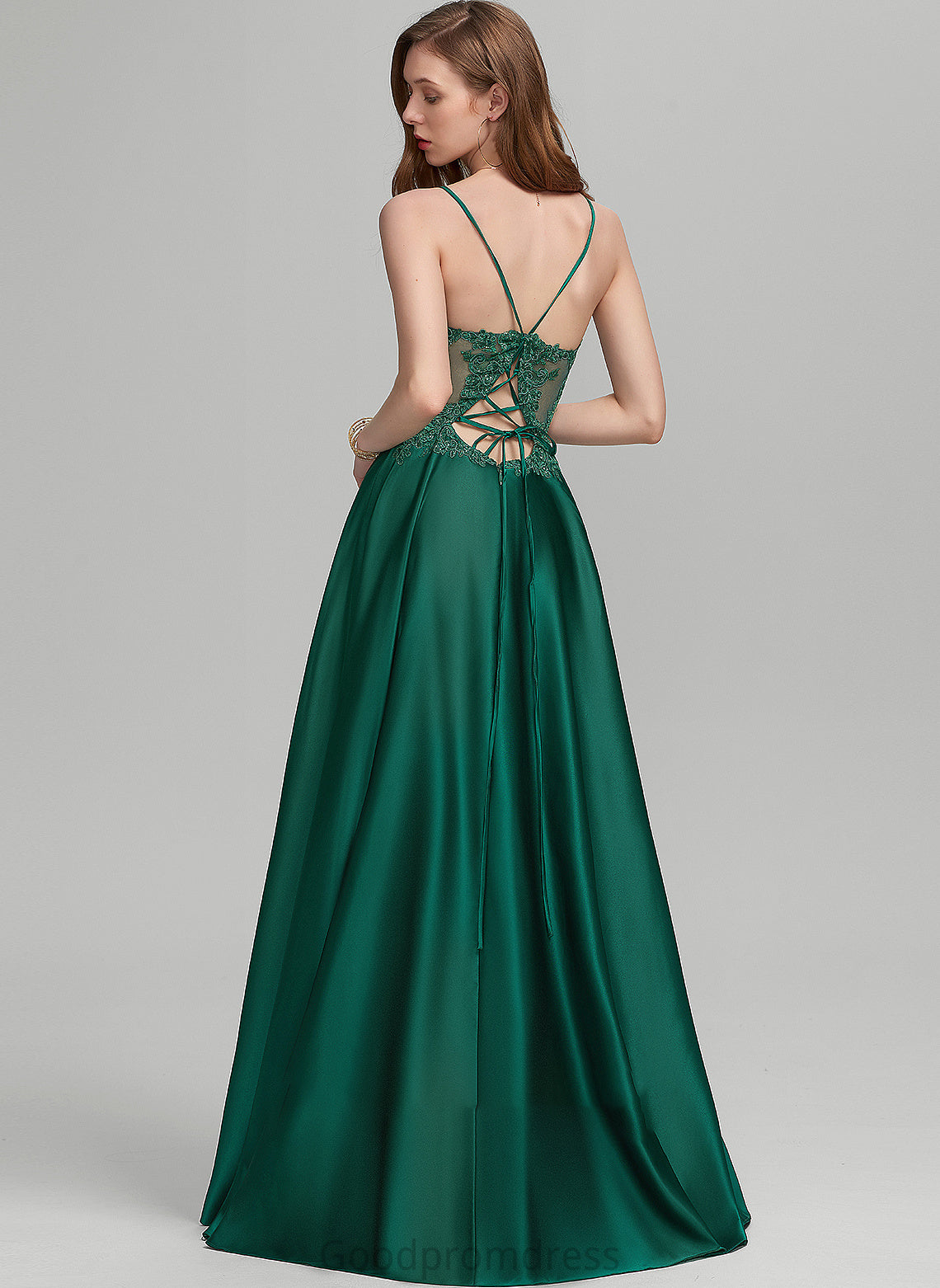 With Satin V-neck Floor-Length Prom Dresses Front Ella A-Line Split