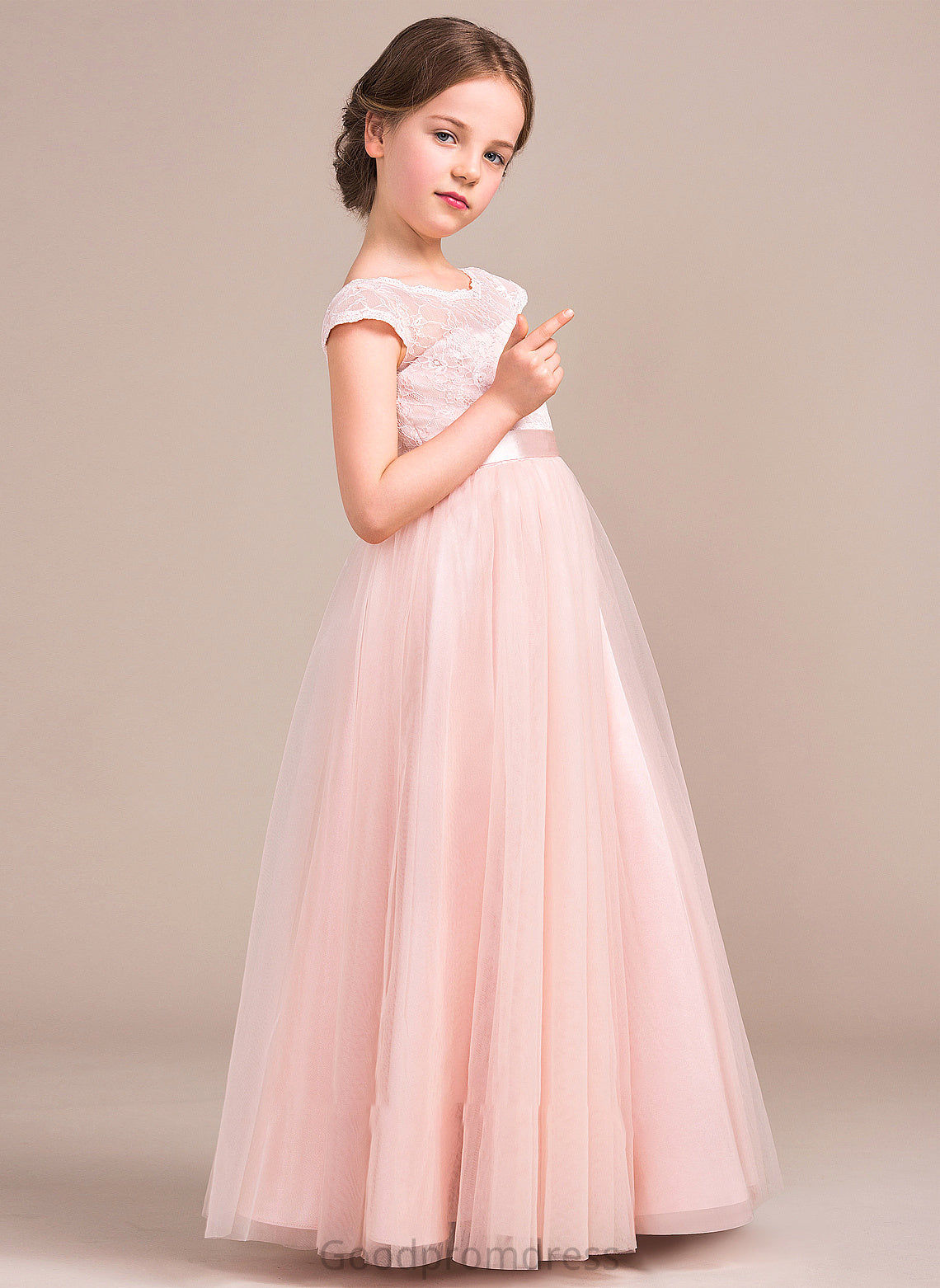 Floor-Length Junior Bridesmaid Dresses Neck A-Line Bow(s) Lace Tulle Armani Scoop With