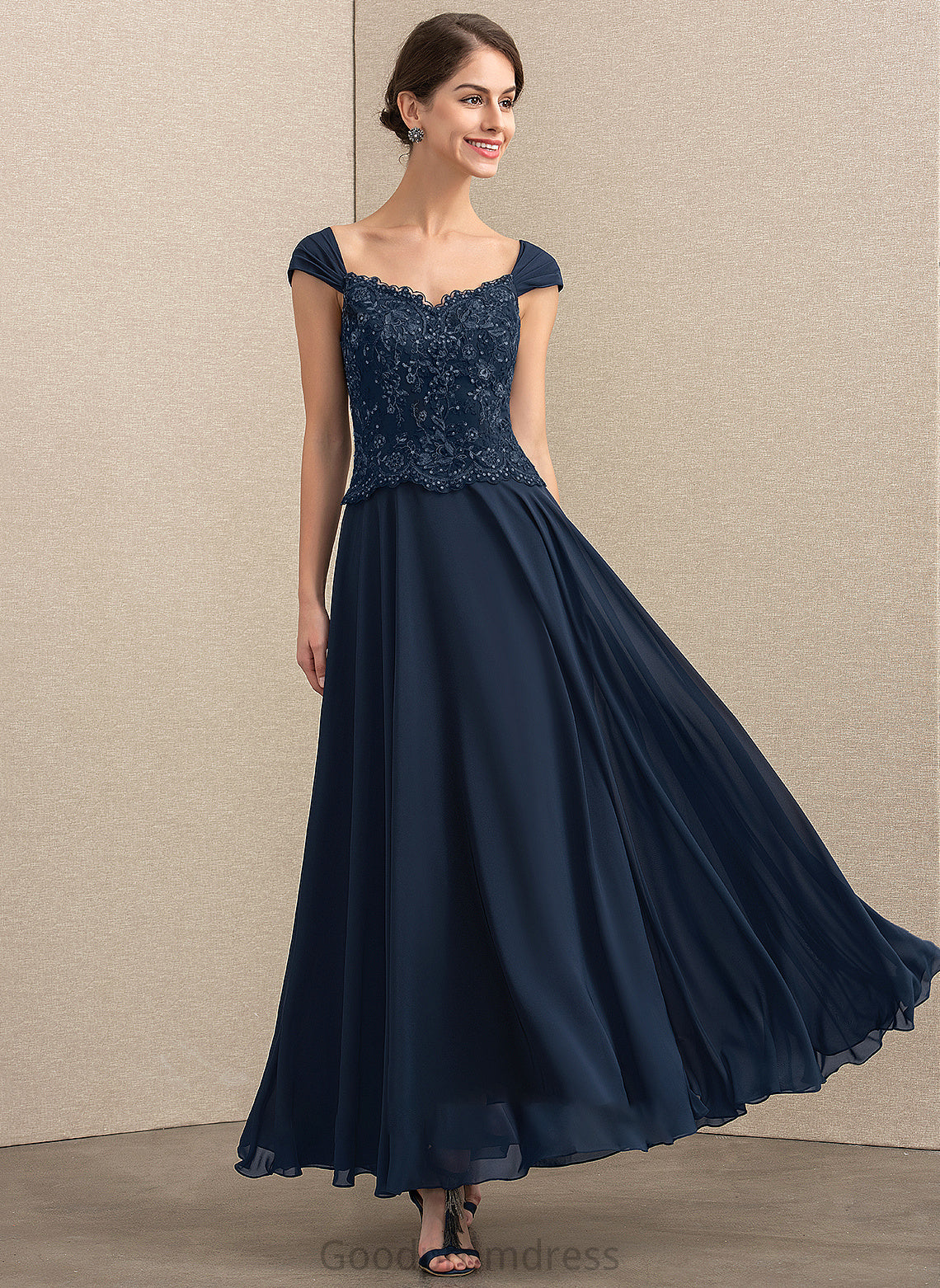 Dress the Ankle-Length of Mother of the Bride Dresses Lace Chiffon Lilah Bride With Mother V-neck A-Line Sequins