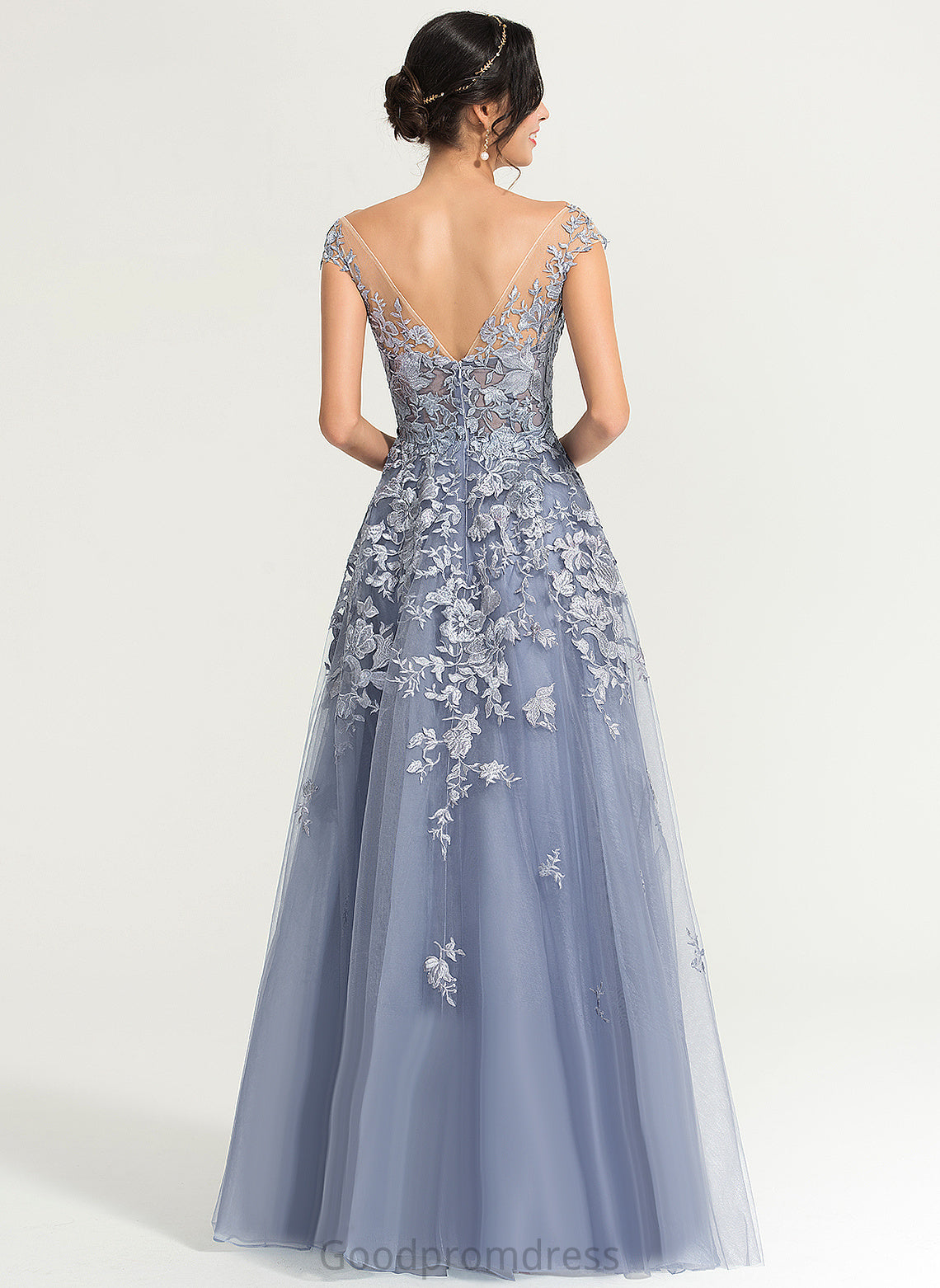 Tulle Ball-Gown/Princess Prom Dresses Scoop Lace Floor-Length Elsa