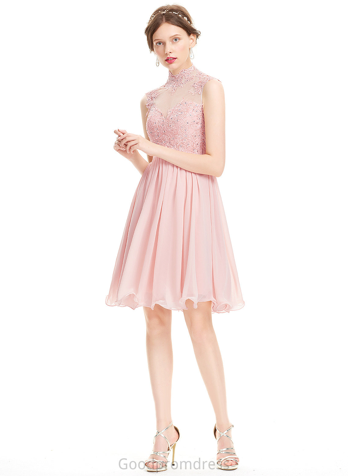 Lace Homecoming Dresses A-Line Chiffon Beading Dress Neck Homecoming Alma Knee-Length With High