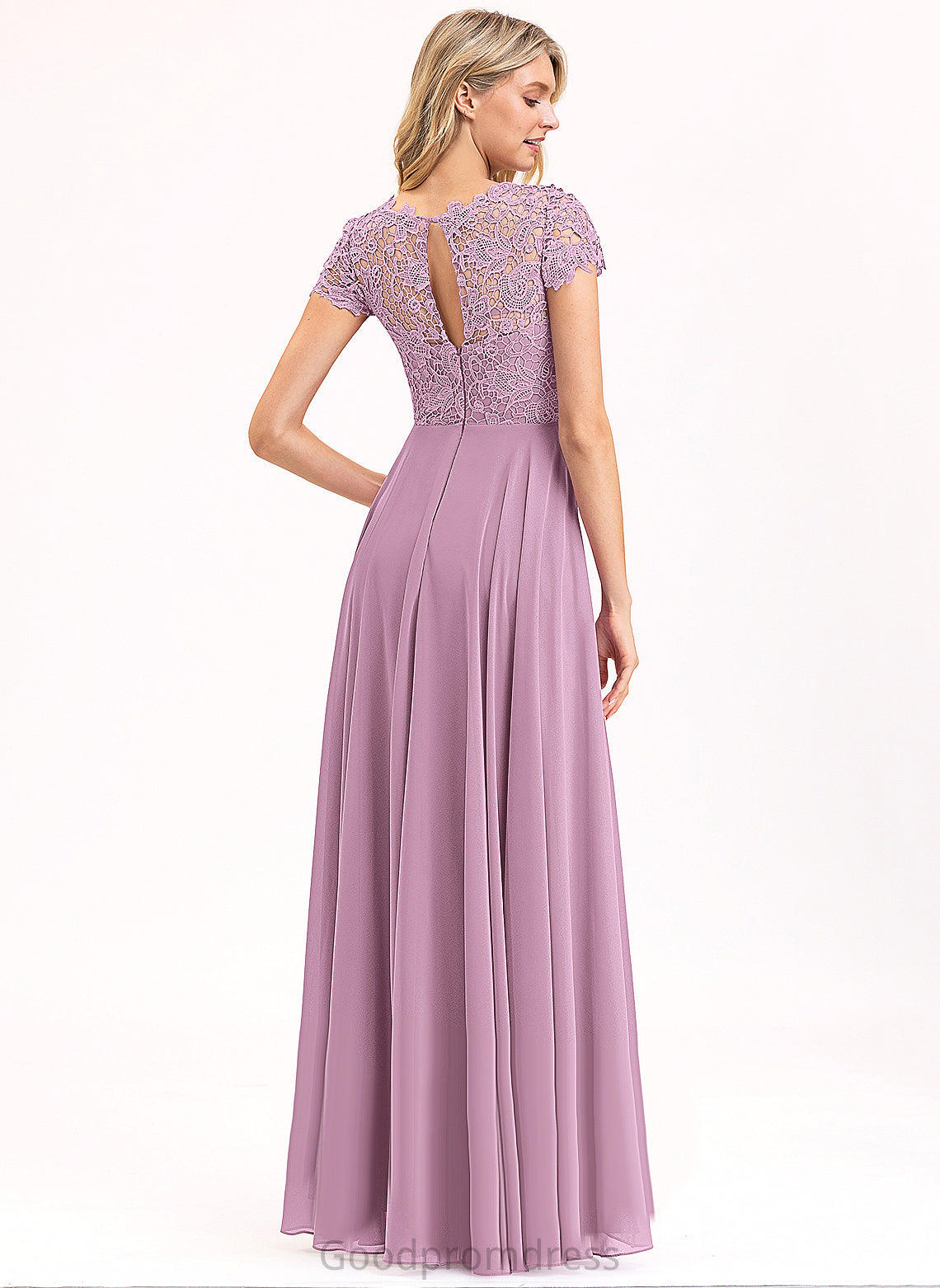 Taylor A-Line Scoop Floor-Length Prom Dresses Lace Chiffon