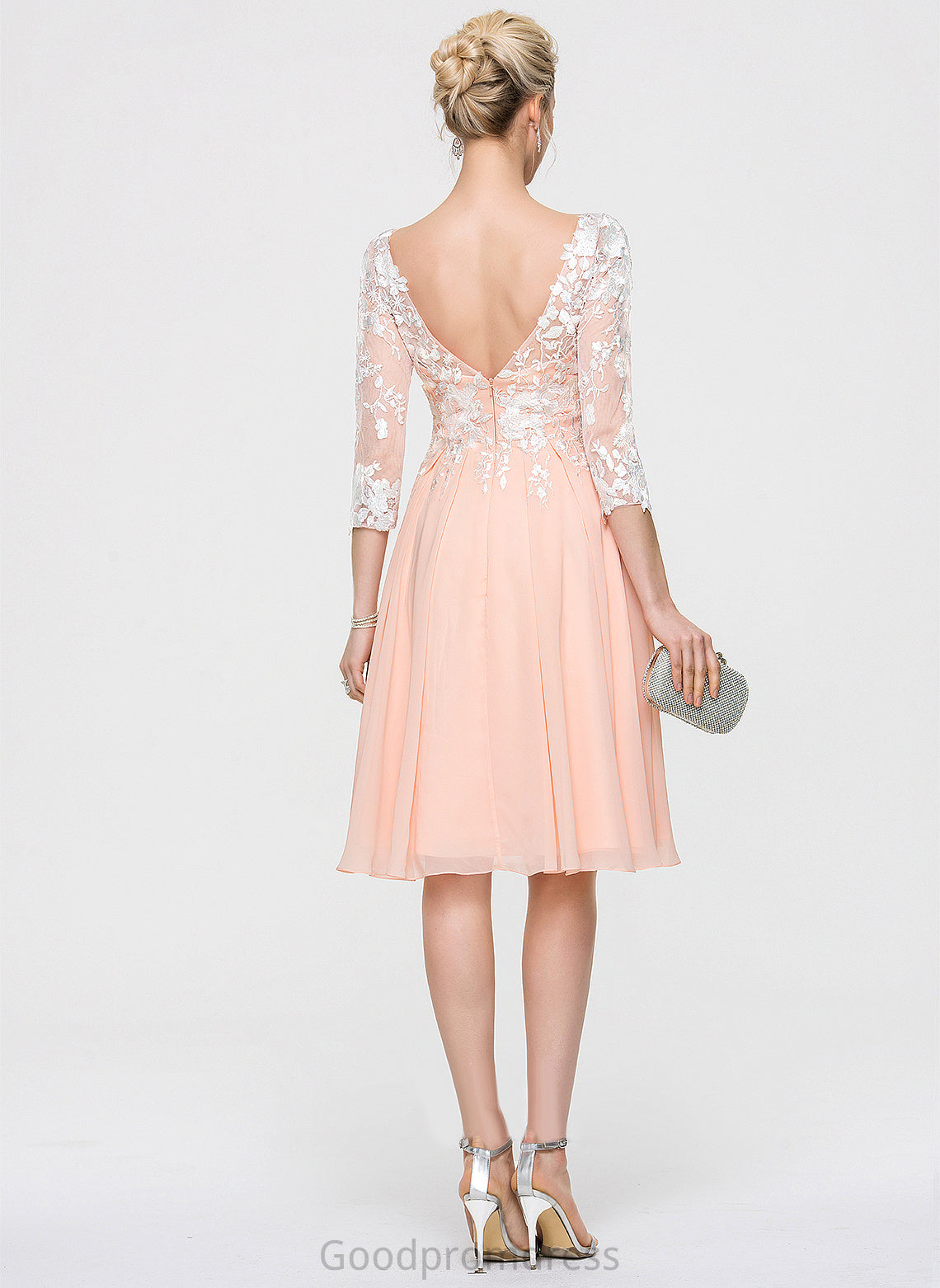 Dress With Cocktail Dresses Lace Scoop Knee-Length Lois Chiffon Cocktail A-Line Neck Lace