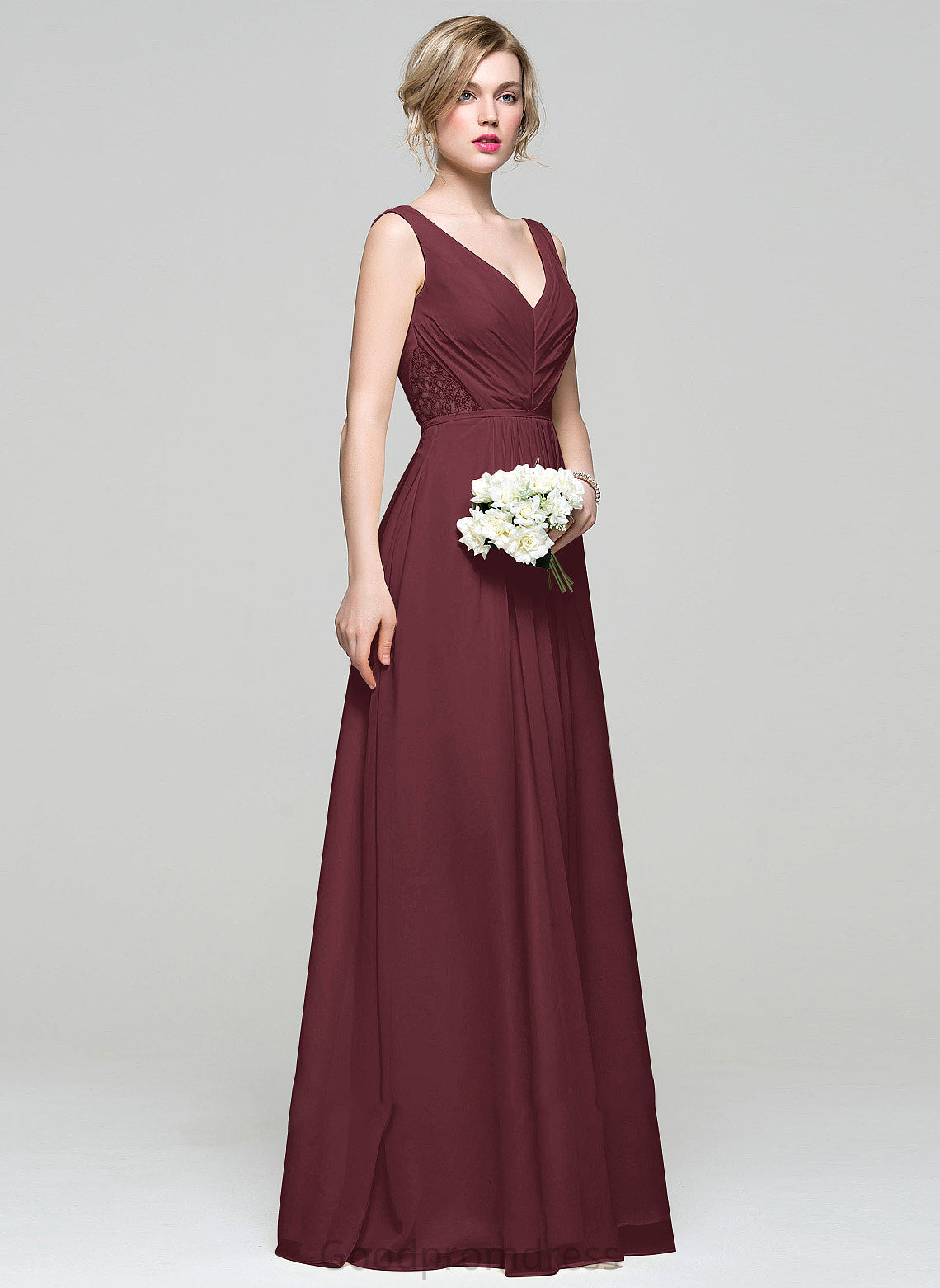 Floor-Length Neckline Fabric Silhouette Ruffle Lace Length Beading V-neck A-Line Embellishment Sequins Bridesmaid Dresses