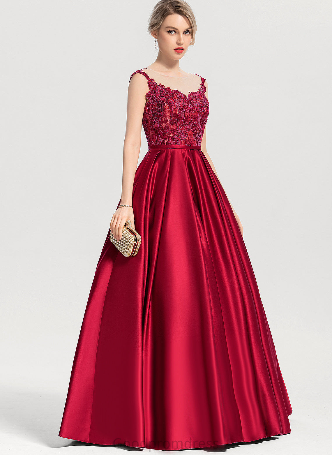 Jane Scoop Floor-Length Sequins Ball-Gown/Princess Illusion Lace With Satin Prom Dresses