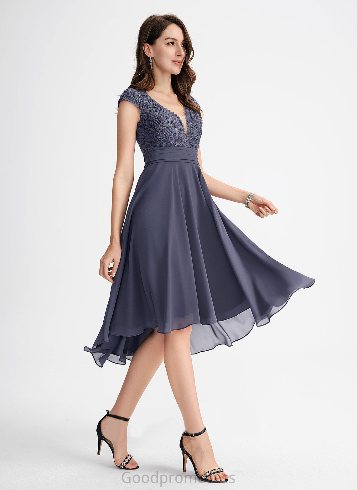 Lace With Alexis Pleated Cocktail Dresses V-neck A-Line Dress Chiffon Asymmetrical Cocktail