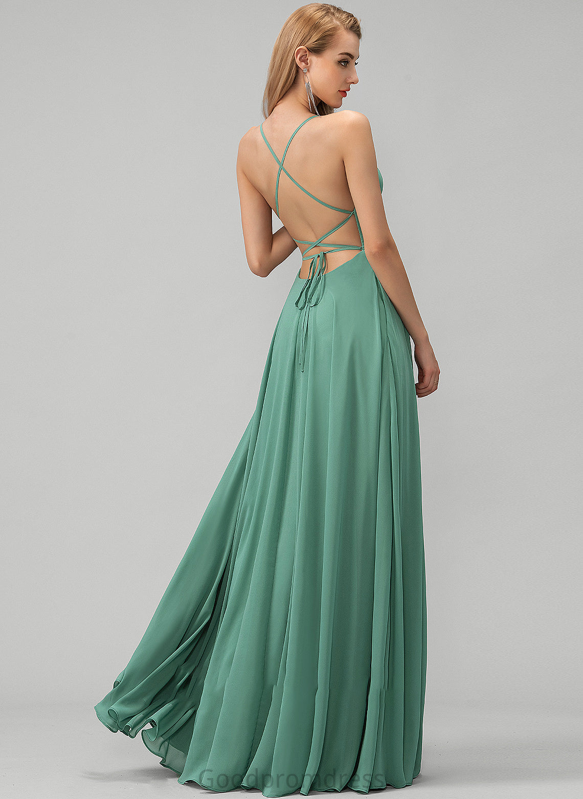 Floor-Length Length A-Line SplitFront Embellishment Fabric Silhouette SquareNeckline Pockets Neckline Willa Sleeveless Bridesmaid Dresses