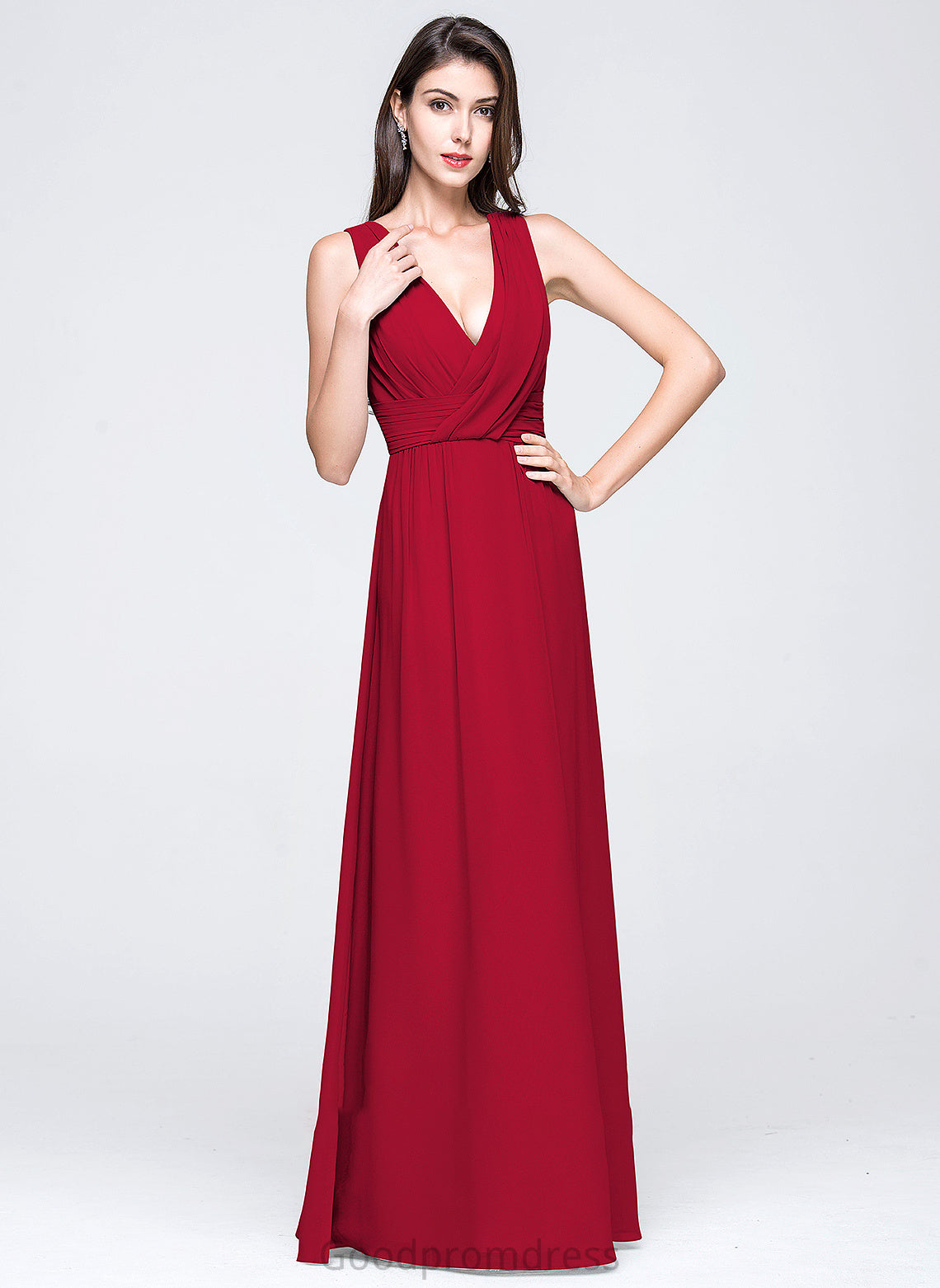 Ruffle Fabric Neckline Silhouette Floor-Length Length A-Line V-neck Embellishment Leia Straps Sleeveless Bridesmaid Dresses