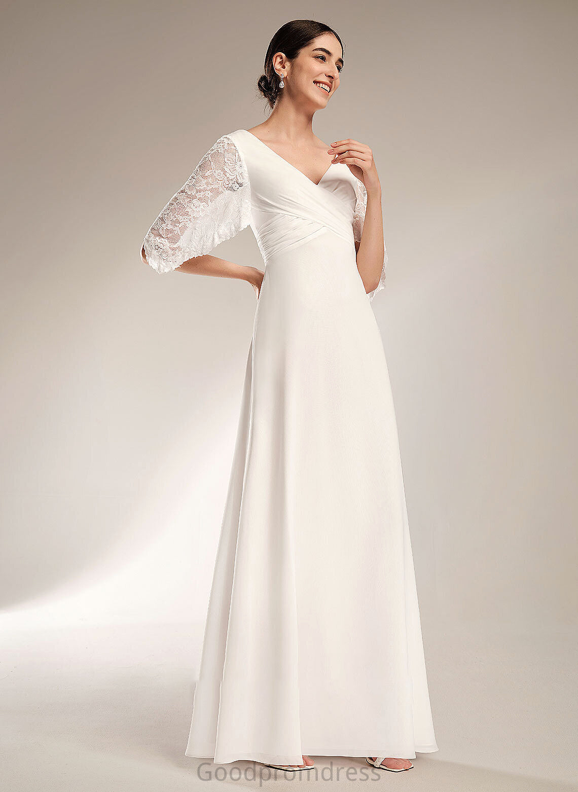 Lace Dress Floor-Length Chanel Wedding Dresses Wedding V-neck Sheath/Column With