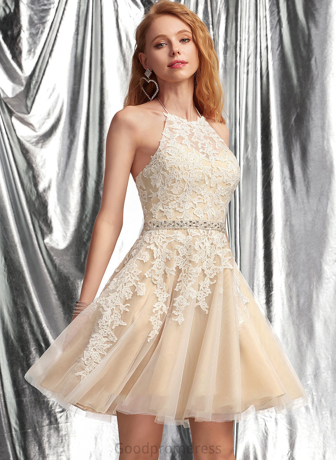 With Short/Mini Prom Dresses A-Line Halter Sequins Eliana Lace Beading Tulle