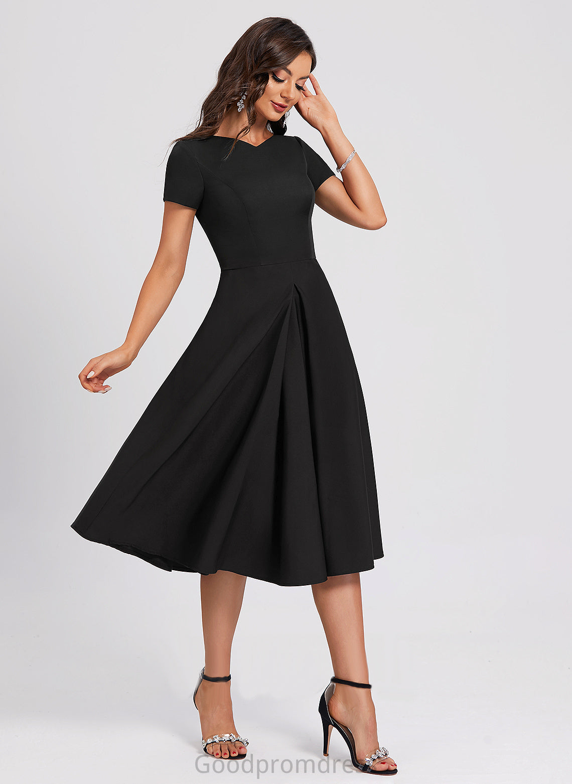 Crepe Cocktail Dresses Zara Dress Cocktail A-Line Stretch Knee-Length V-neck