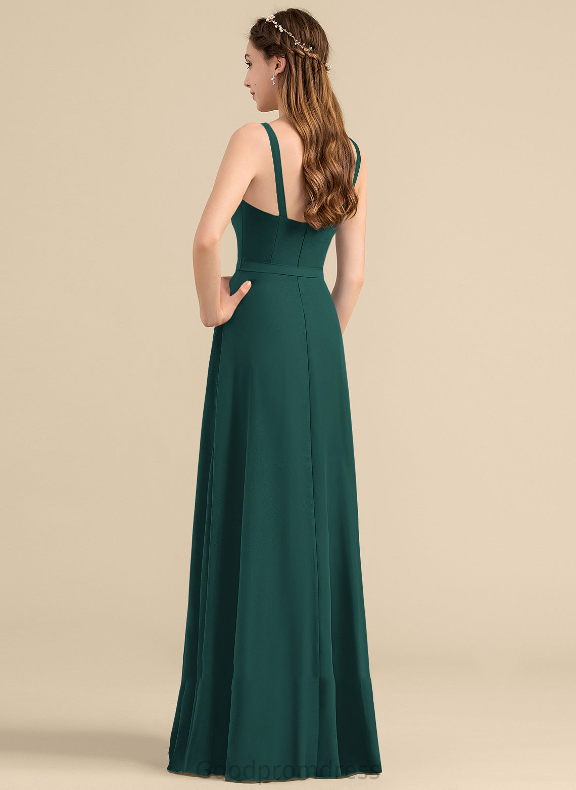 Fabric Bow(s) V-neck Floor-Length A-Line SplitFront Neckline Length Embellishment Silhouette Ruffle Luciana Bridesmaid Dresses