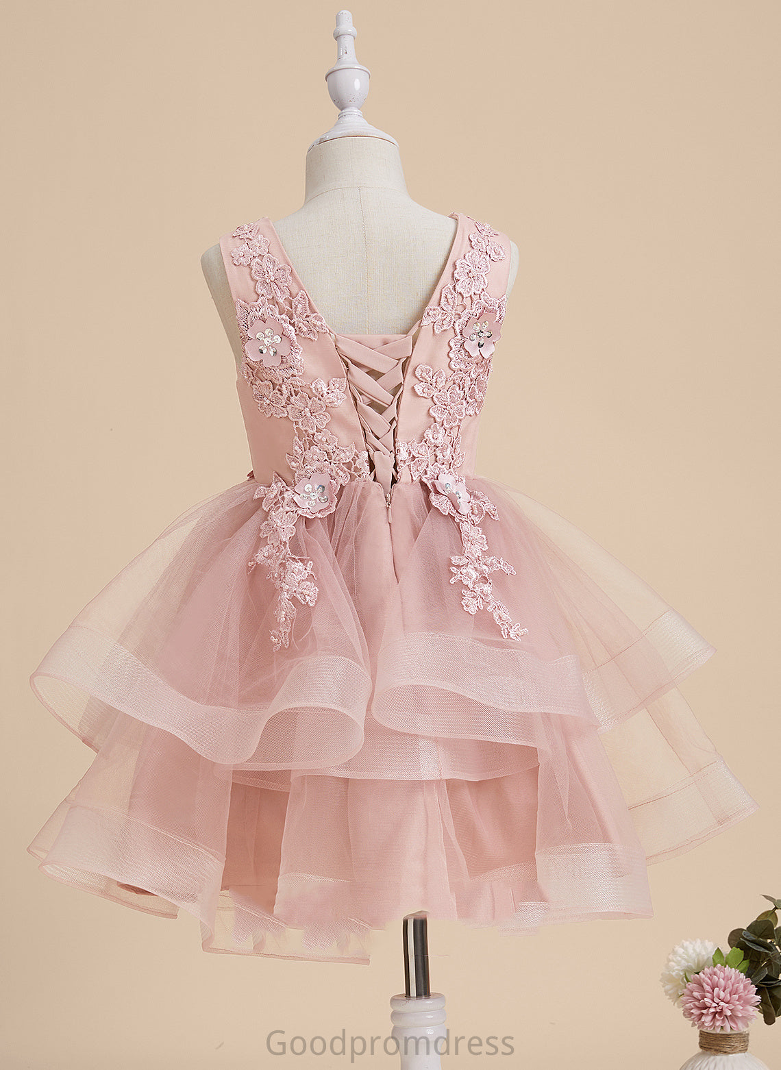 Beading/Flower(s)/Sequins Dress V-neck Knee-length With Flower Girl Dresses Girl A-Line Tulle/Lace Flower Rayna Sleeveless -