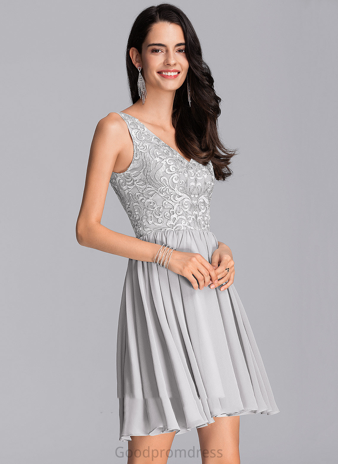 Homecoming V-neck Chiffon With Lace Homecoming Dresses Dylan Dress Sequins Short/Mini A-Line