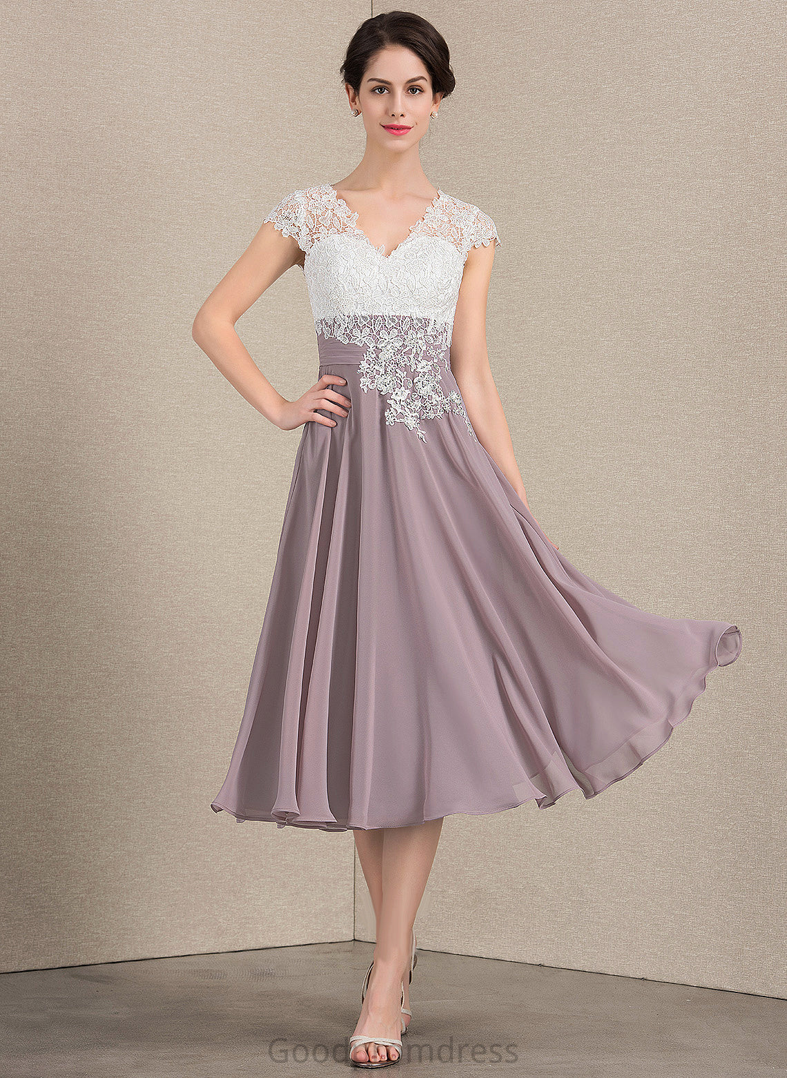 Dress Lace Mother of Bride Mother of the Bride Dresses the Chiffon V-neck A-Line Carlie Tea-Length