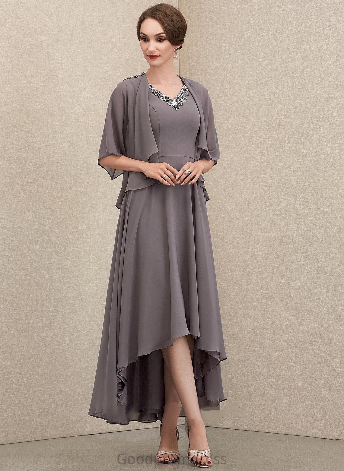 Beading Sequins Dress A-Line Anya the With Asymmetrical V-neck Bride of Mother Mother of the Bride Dresses Chiffon