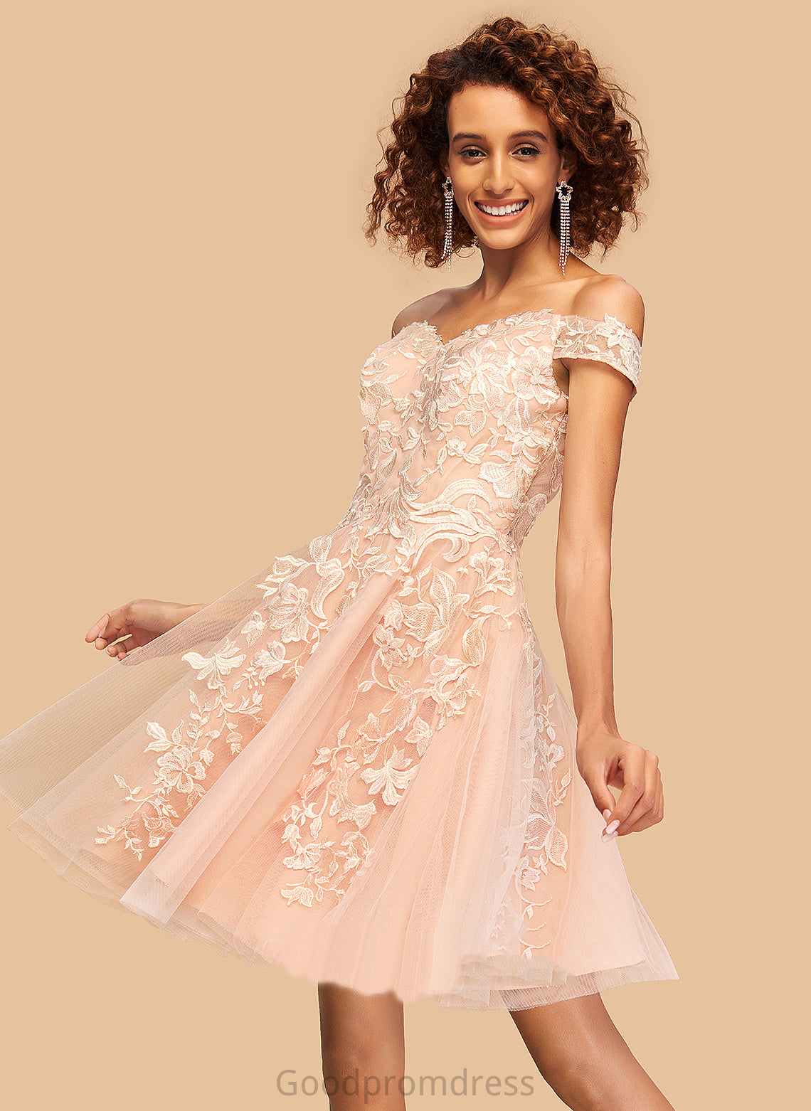 Off-the-Shoulder Short/Mini Dress Homecoming Tulle Sienna Lace A-Line Homecoming Dresses With