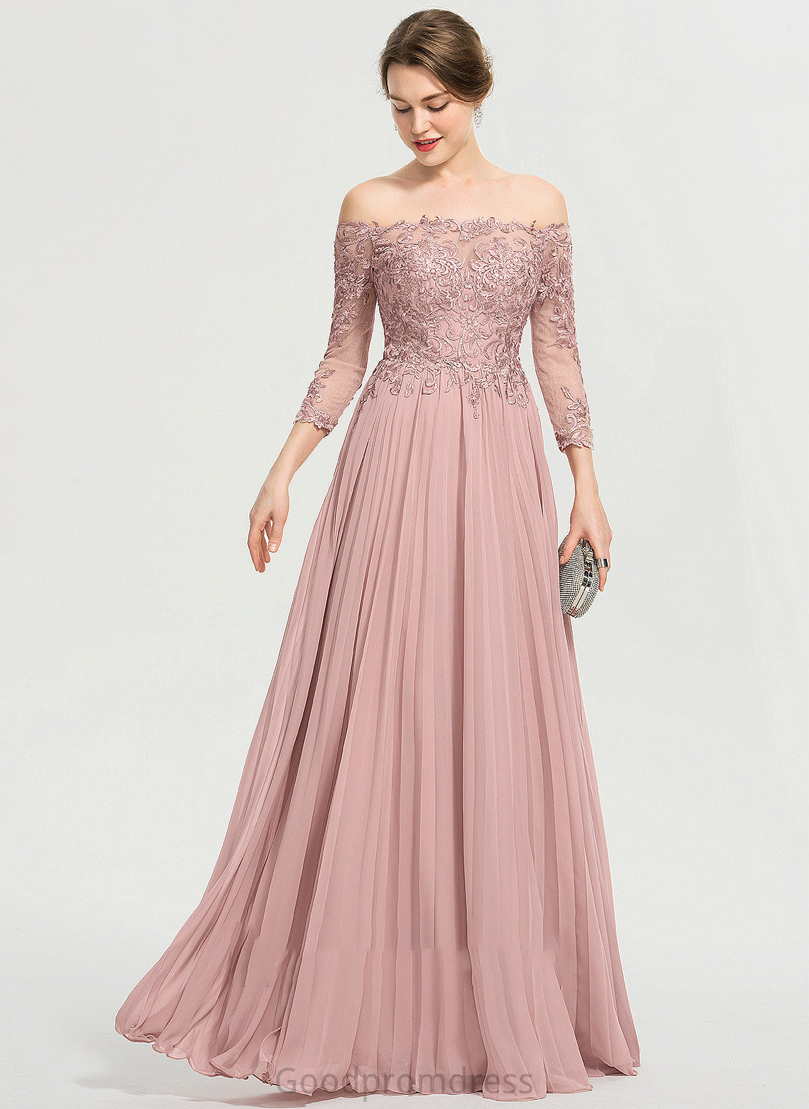 Sequins Pleated Floor-Length Prom Dresses Off-the-Shoulder Ball-Gown/Princess With Maggie Chiffon