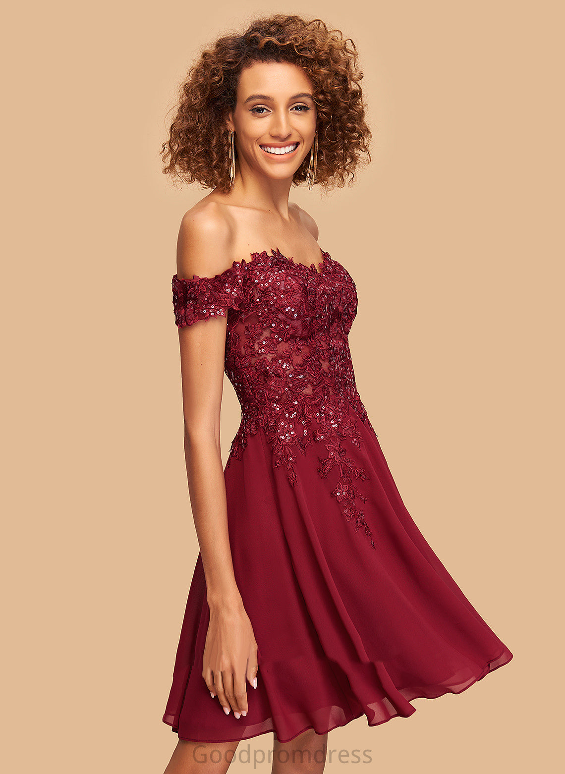 With Dress Homecoming Dresses Lace Kiersten Chiffon Sequins Short/Mini Off-the-Shoulder Homecoming A-Line