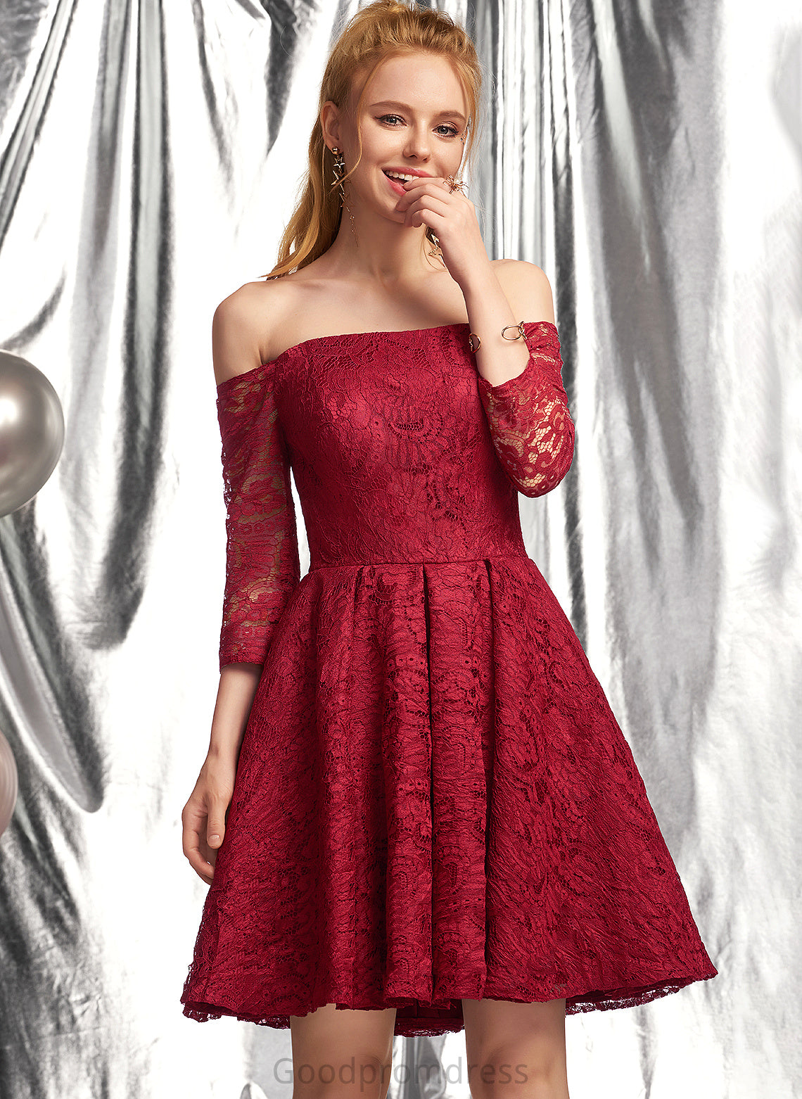 Short/Mini A-Line Homecoming Dresses Ruffle Dress With Homecoming Averie Lace Off-the-Shoulder