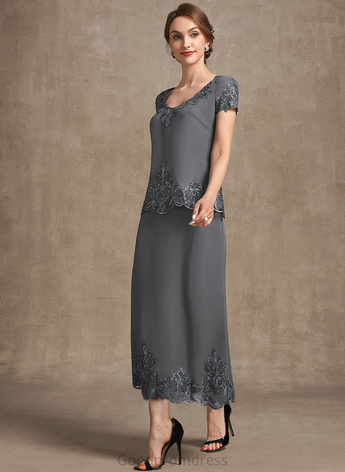 Sequins the Mother With Kenna Lace Dress Bride Mother of the Bride Dresses Chiffon Scoop Neck Tea-Length A-Line of