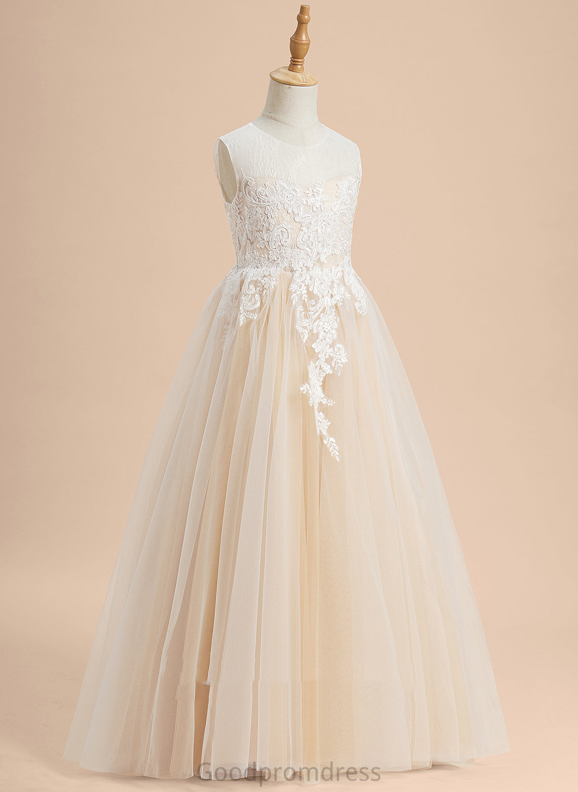 A-Line Floor-length Girl Dress Sleeveless Neck Rose With Lace/Beading Flower Tulle Flower Girl Dresses - Scoop