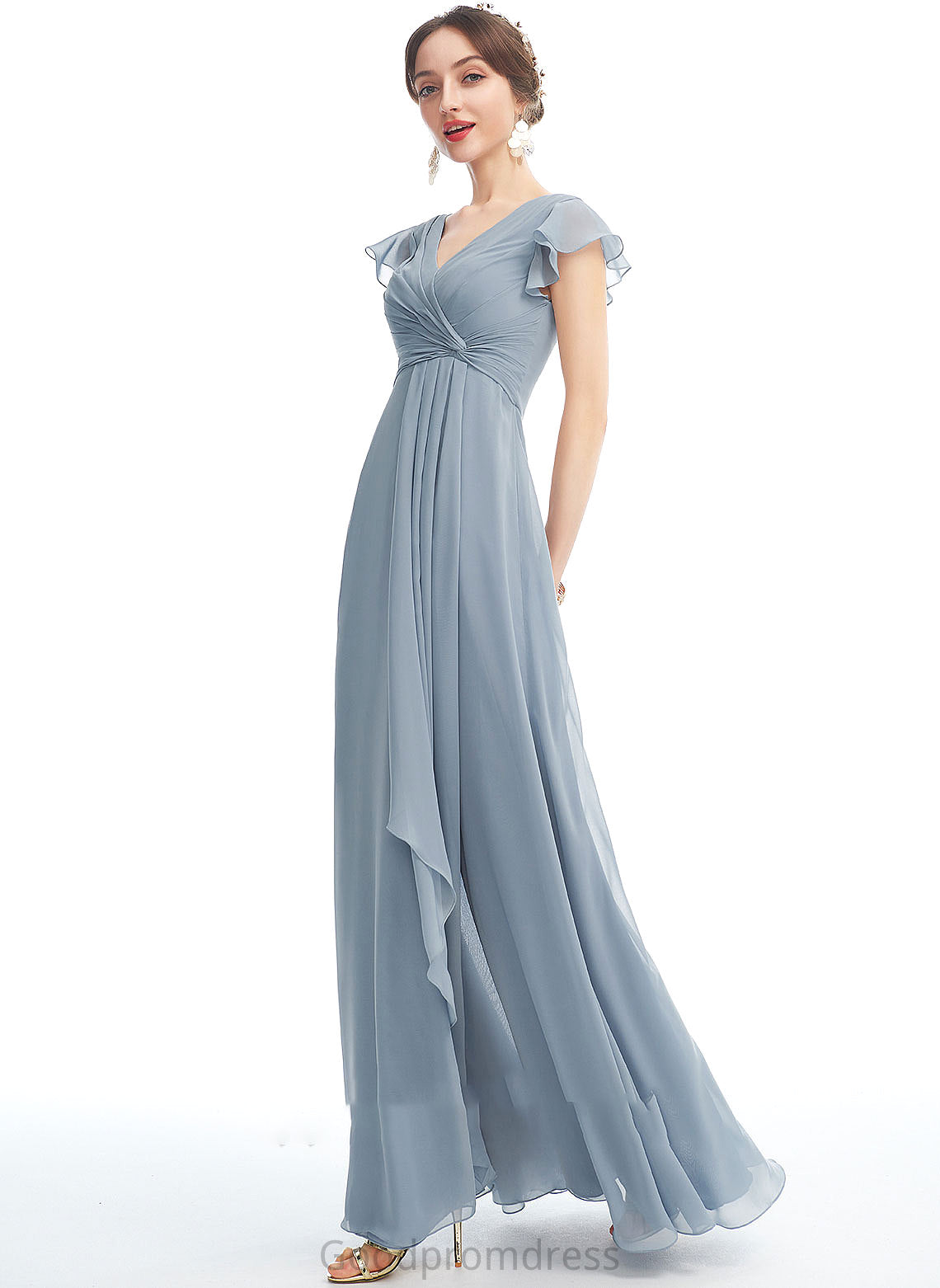 Ruffle SplitFront Neckline Embellishment A-Line Floor-Length Length V-neck Fabric Silhouette Kailey A-Line/Princess Bridesmaid Dresses