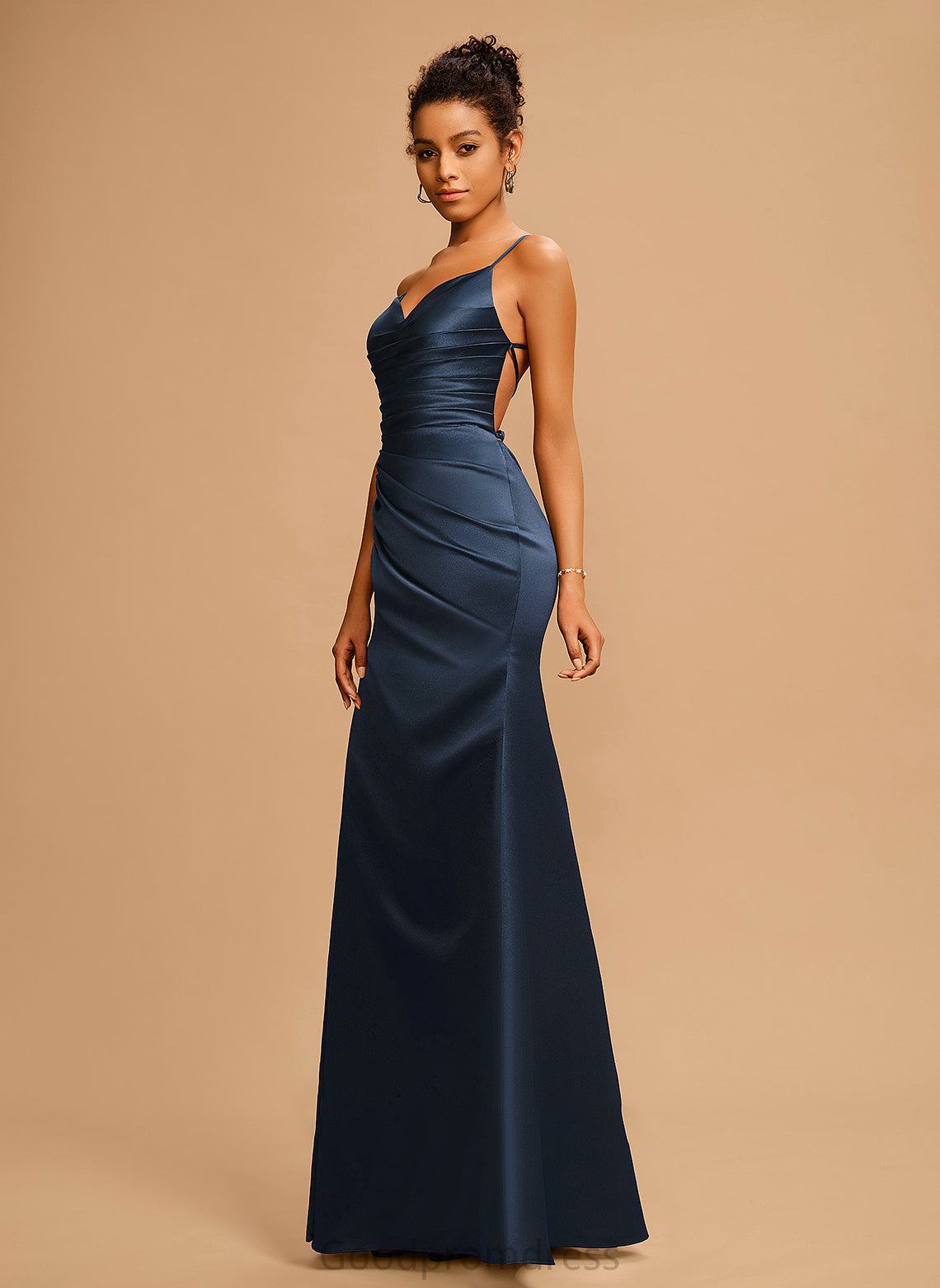 Prom Dresses Sheath/Column With Floor-Length V-neck Pleated Lorelei Satin