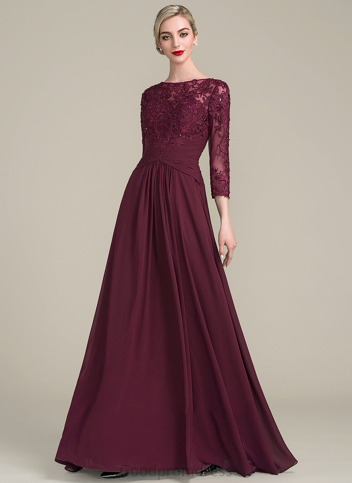 With Sequins Lace Beading Ruffle Chiffon A-Line Floor-Length Scoop the Dress Neck Mother of the Bride Dresses Meredith Mother Bride of