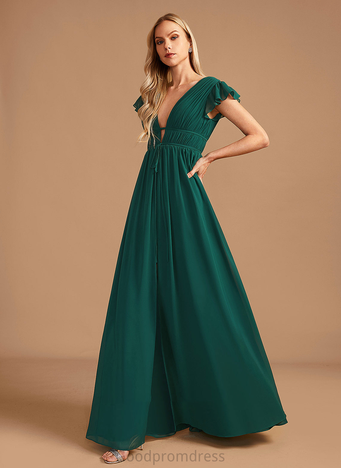 Fabric Length Neckline V-neck Embellishment A-Line SplitFront Silhouette Floor-Length Sarai Natural Waist Sweetheart Bridesmaid Dresses