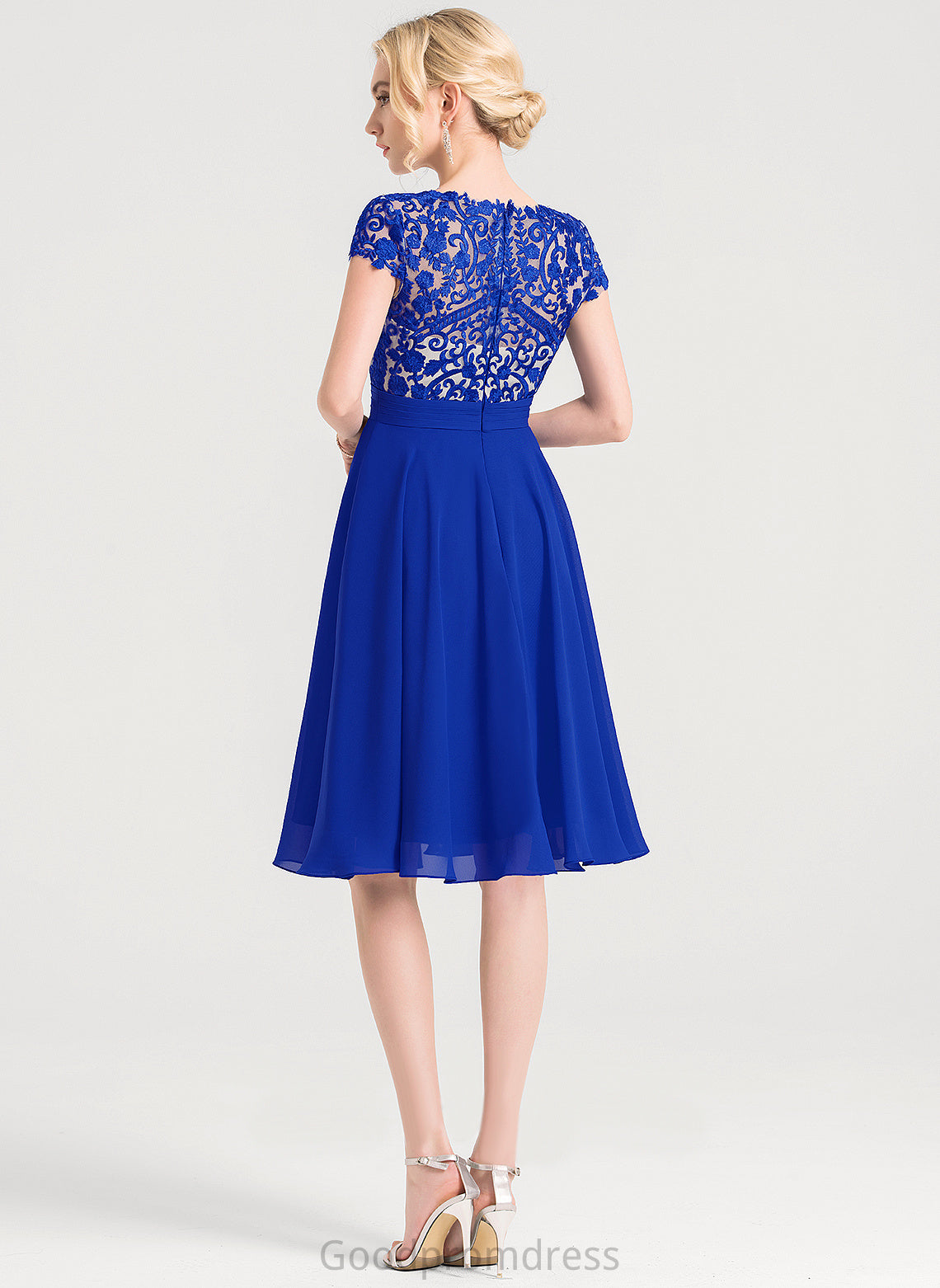 A-Line With Ruffle Cocktail Dresses V-neck Knee-Length Lace Cocktail Valentina Dress Chiffon