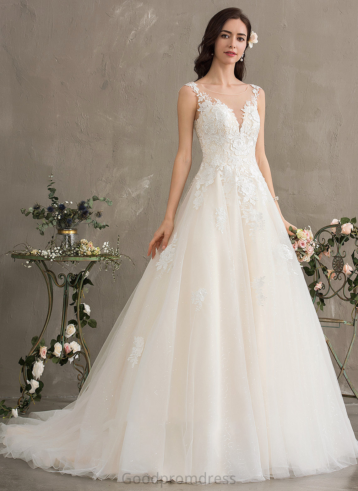 Tulle Wedding Brittany Ball-Gown/Princess Train Court Dress Illusion Wedding Dresses