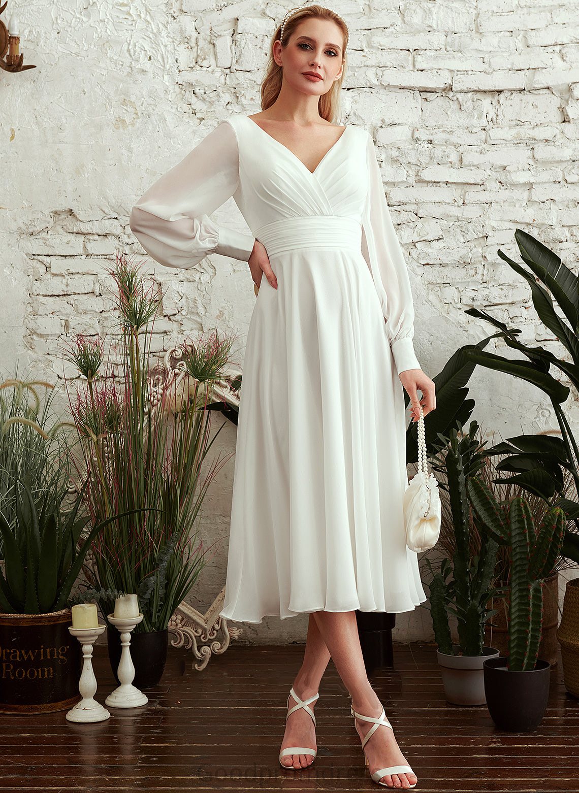 Dress Trudie Wedding Dresses Wedding A-Line V-neck Tea-Length