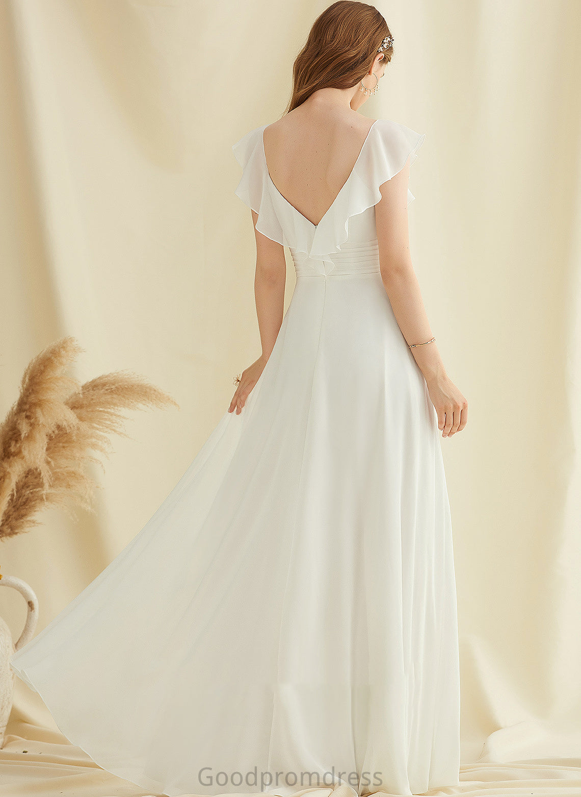 Keyla Wedding Dresses Wedding With Floor-Length V-neck Ruffle A-Line Dress Chiffon