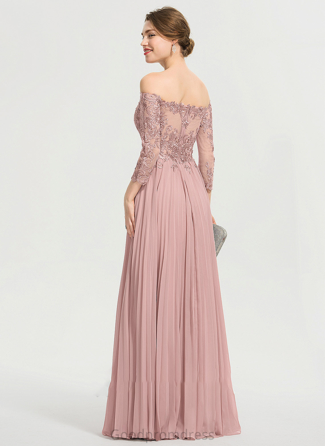 Sequins Pleated Floor-Length Prom Dresses Off-the-Shoulder Ball-Gown/Princess With Maggie Chiffon