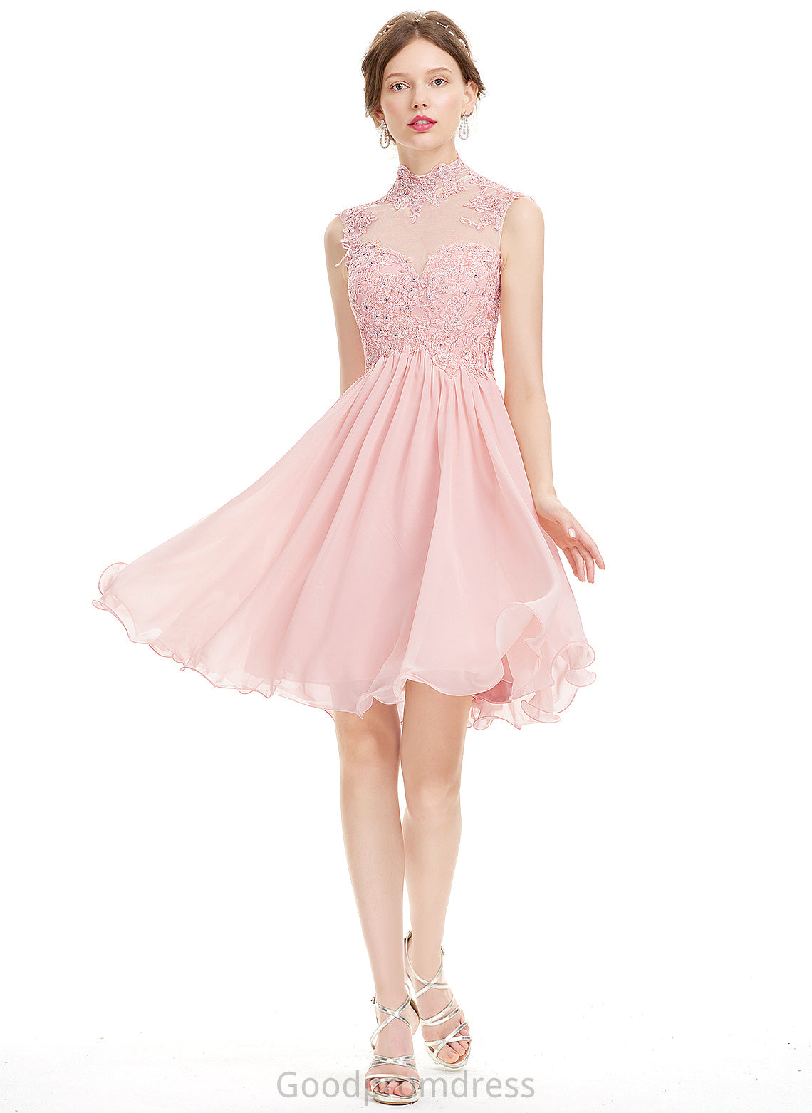 Lace Homecoming Dresses A-Line Chiffon Beading Dress Neck Homecoming Alma Knee-Length With High