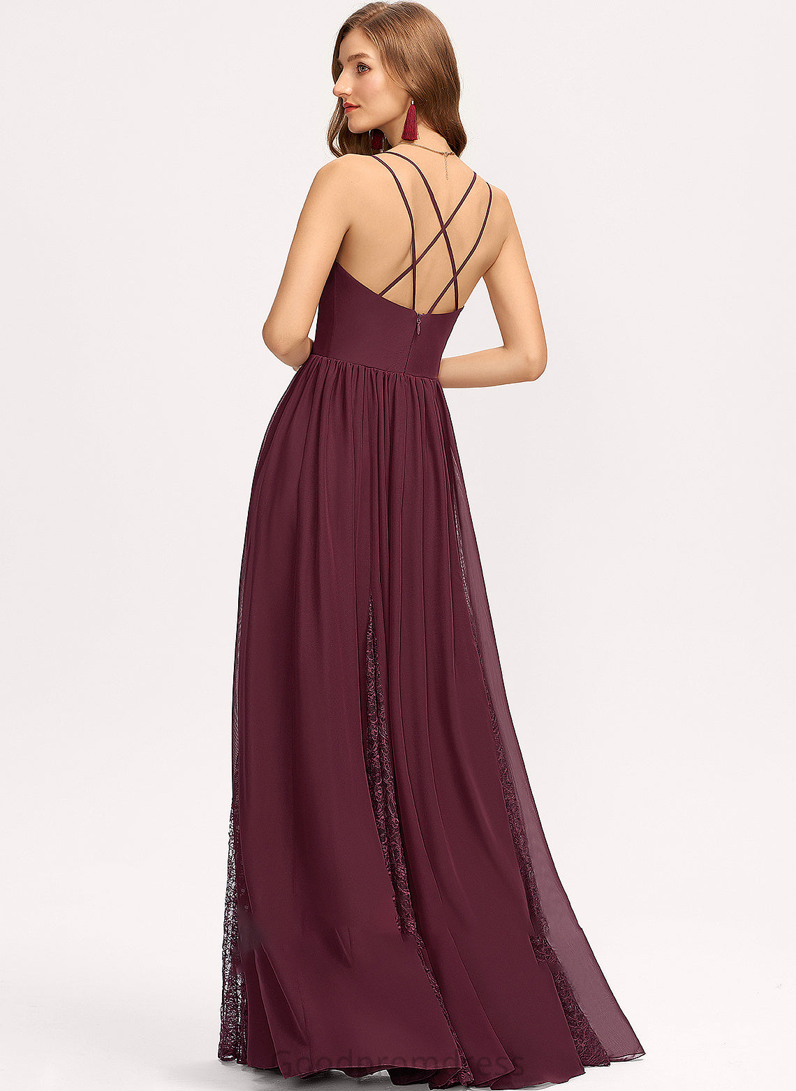 Length Lace Neckline V-neck Floor-Length Straps Fabric A-Line Silhouette Hailey Sleeveless Knee Length Bridesmaid Dresses