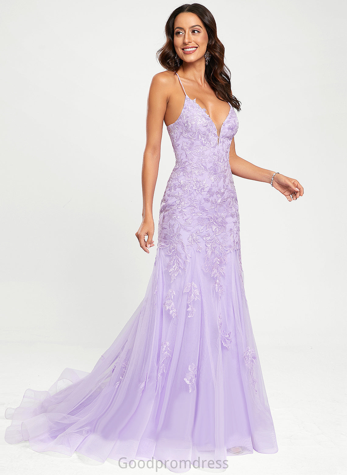 Sequins Sweep Prom Dresses Train Trumpet/Mermaid With Lace V-neck Tulle Nyasia