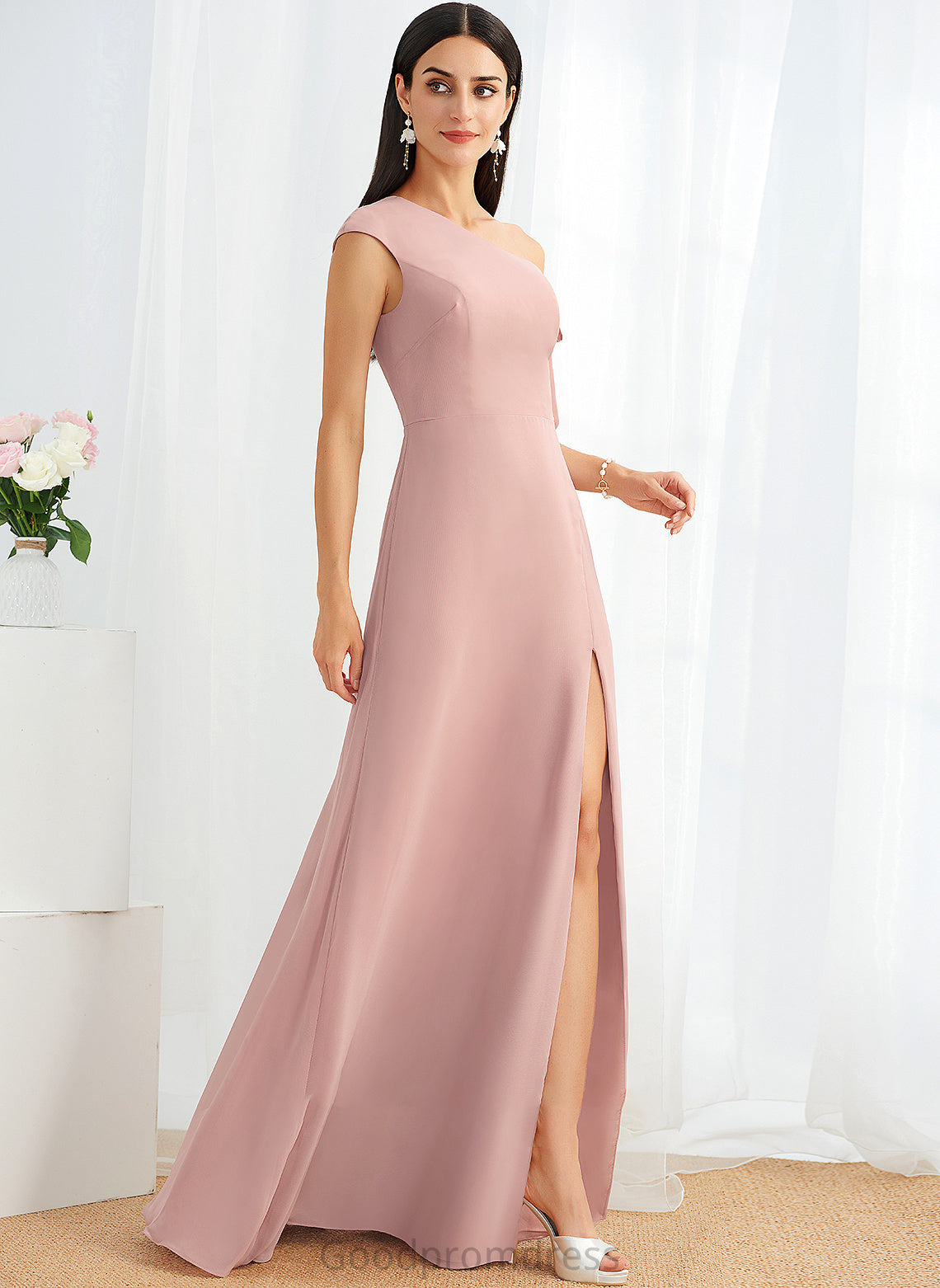 Silhouette Embellishment Bow(s) Length A-Line Neckline One-Shoulder Floor-Length Fabric Cheyenne Natural Waist A-Line/Princess Bridesmaid Dresses