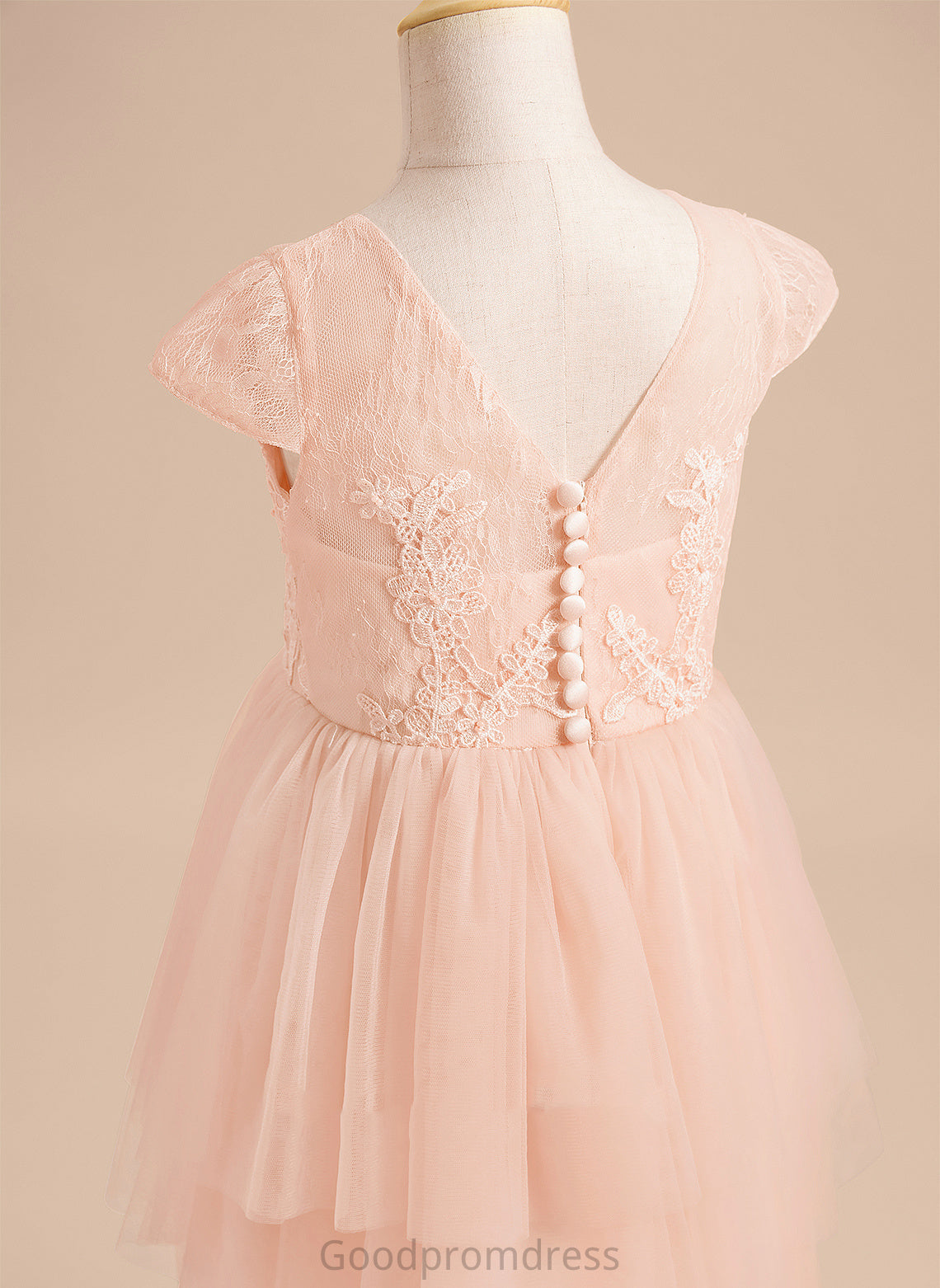 Knee-length - Damaris Flower Girl Dresses A-Line Back Flower Dress Girl Tulle With Scoop Lace/V Short Neck Sleeves