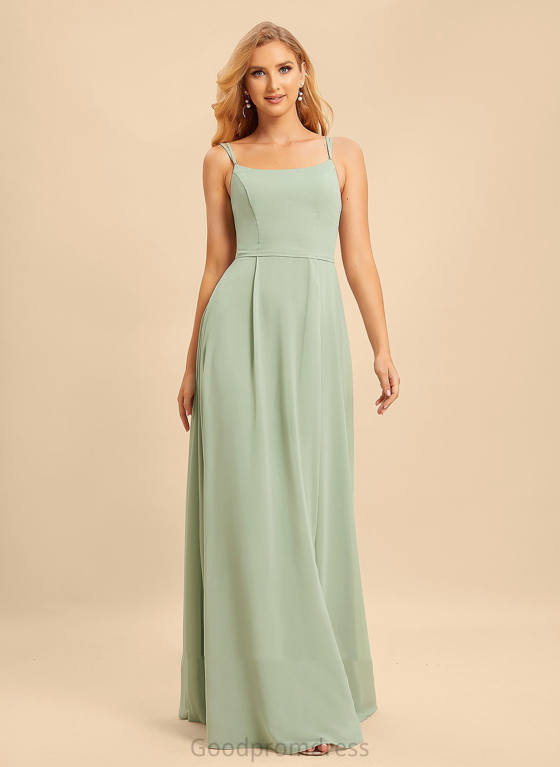 Floor-Length Neckline Fabric SplitFront Silhouette Length Embellishment SquareNeckline A-Line Skylar Natural Waist Floor Length Bridesmaid Dresses