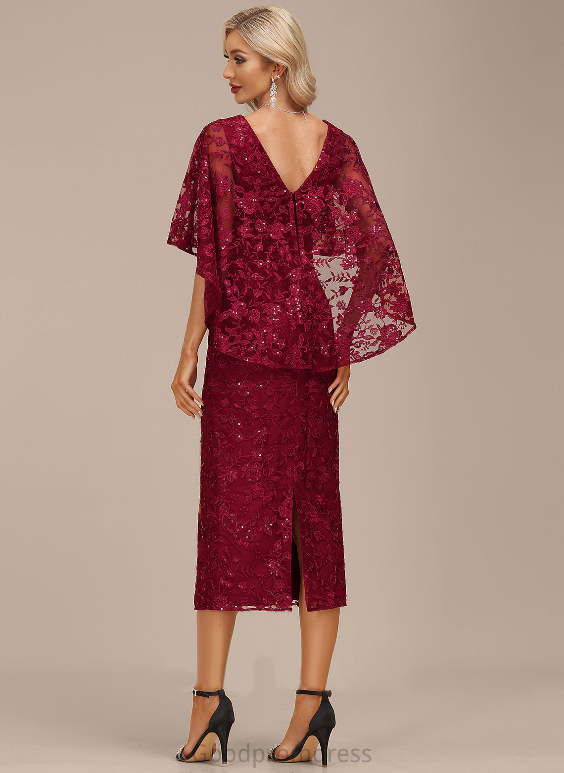 Madalynn Dress With Cocktail Dresses Cocktail Lace Sheath/Column Tea-Length V-neck Sequins