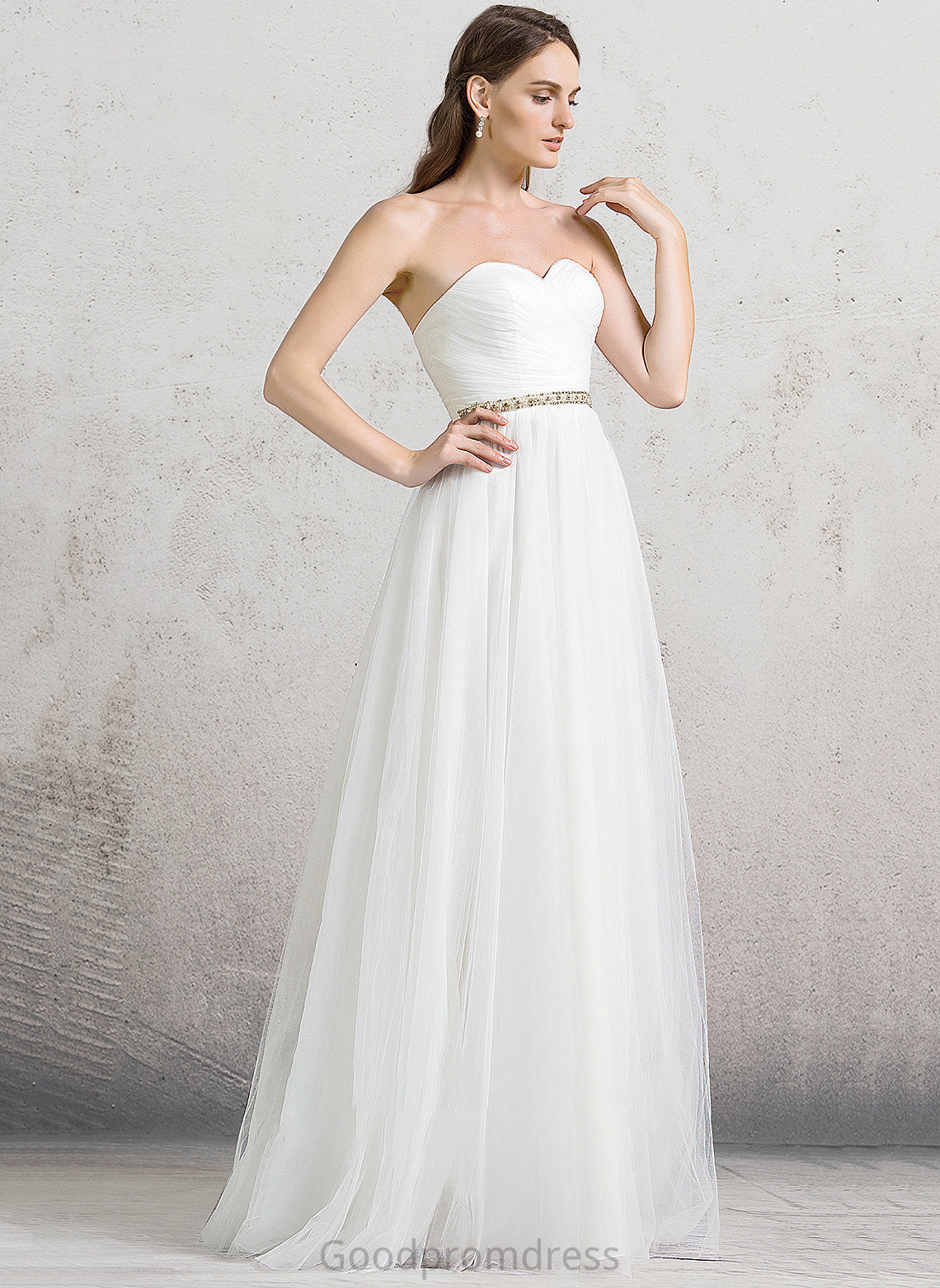 Sweetheart Rowan With Wedding Dresses Tulle A-Line Wedding Beading Dress Ruffle Floor-Length