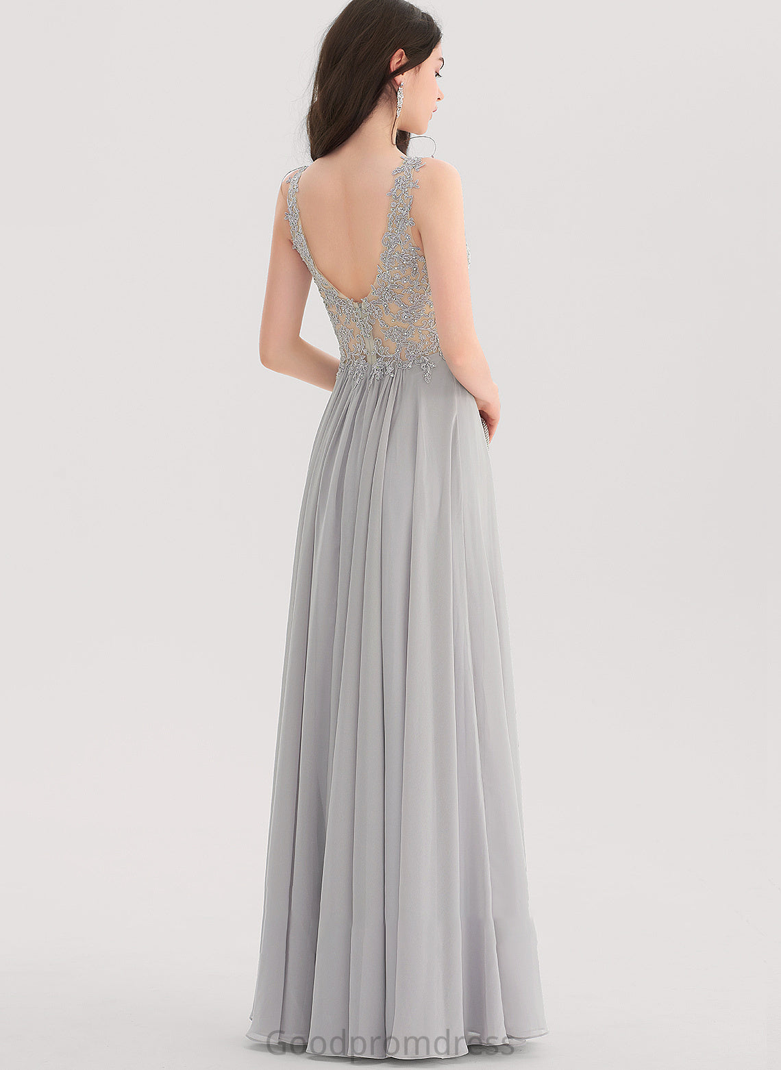 A-Line With Floor-Length Bailey Beading Sequins Chiffon Prom Dresses V-neck