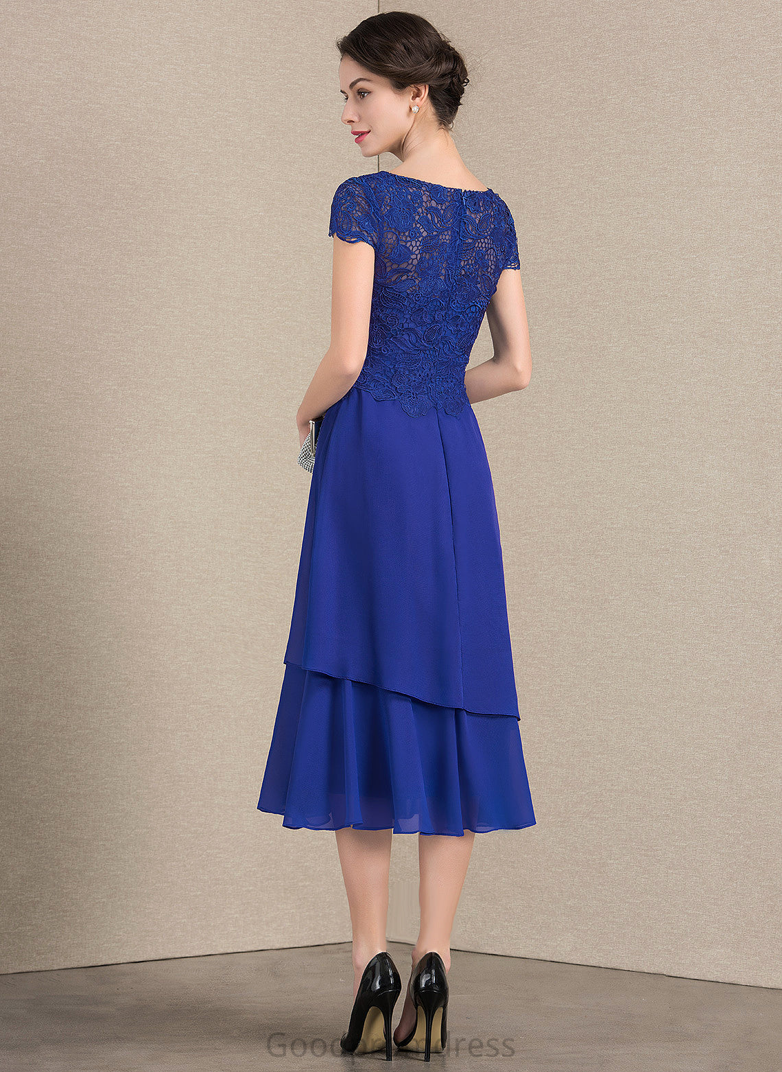 Scoop Mother of the Bride Dresses Lace A-Line the Bride of Tea-Length Dress Maci Mother Neck Chiffon