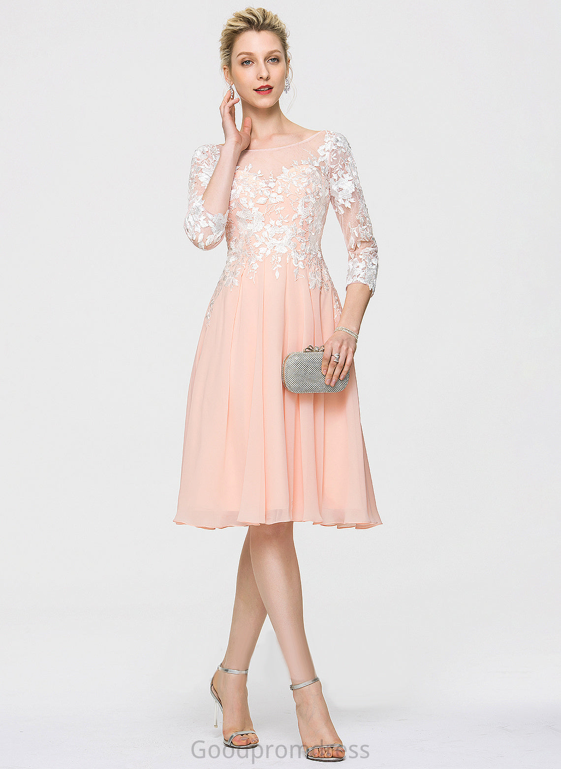 Dress With Cocktail Dresses Lace Scoop Knee-Length Lois Chiffon Cocktail A-Line Neck Lace